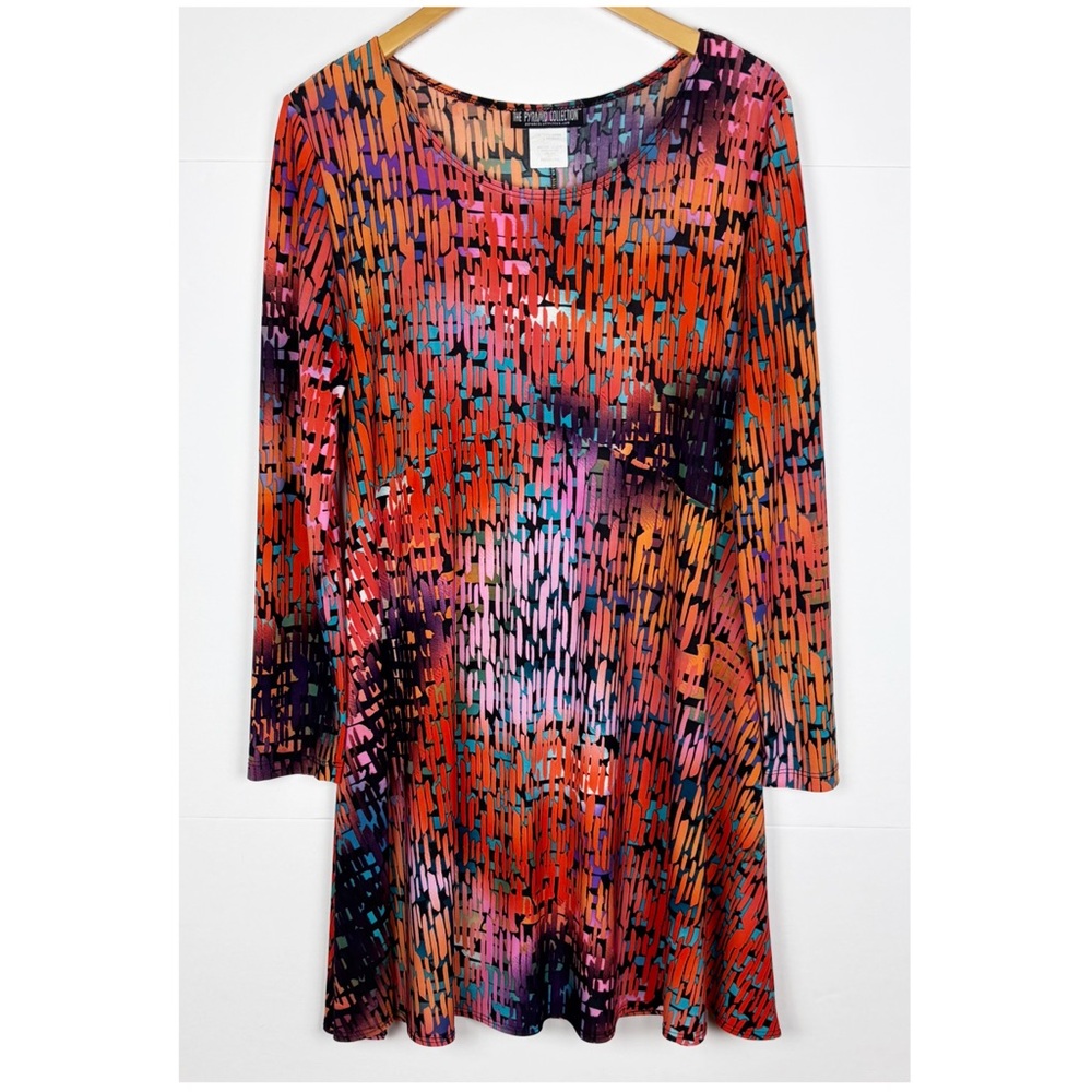 The Pyramid Dress Collection Dress Size XL Printed Long Sleeve Stretch